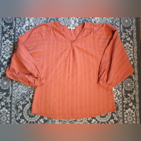 Madewell Tops - Madewell Embroidered Peasant Top Small Terracotta Button Balloon Cottagecore